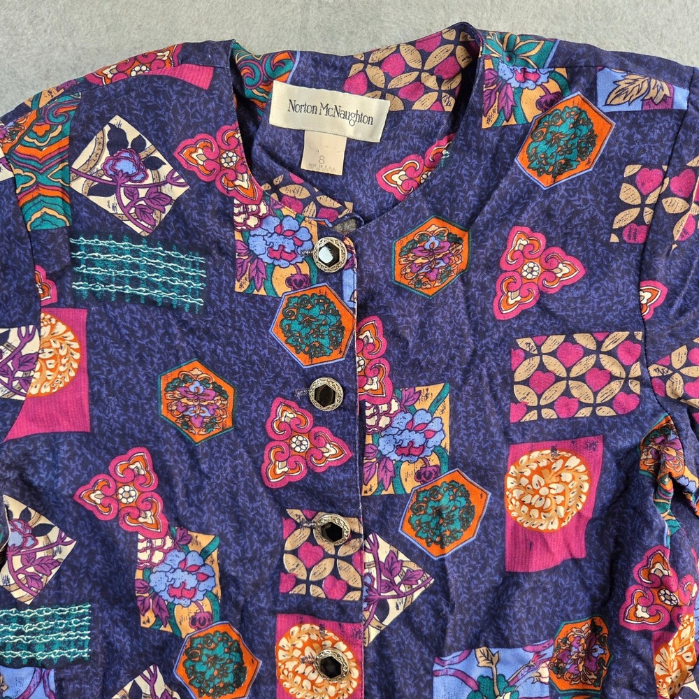 Norton McNaughton Jacket Women 8 Purple Multi Vintage Patchwork Geometric Floral